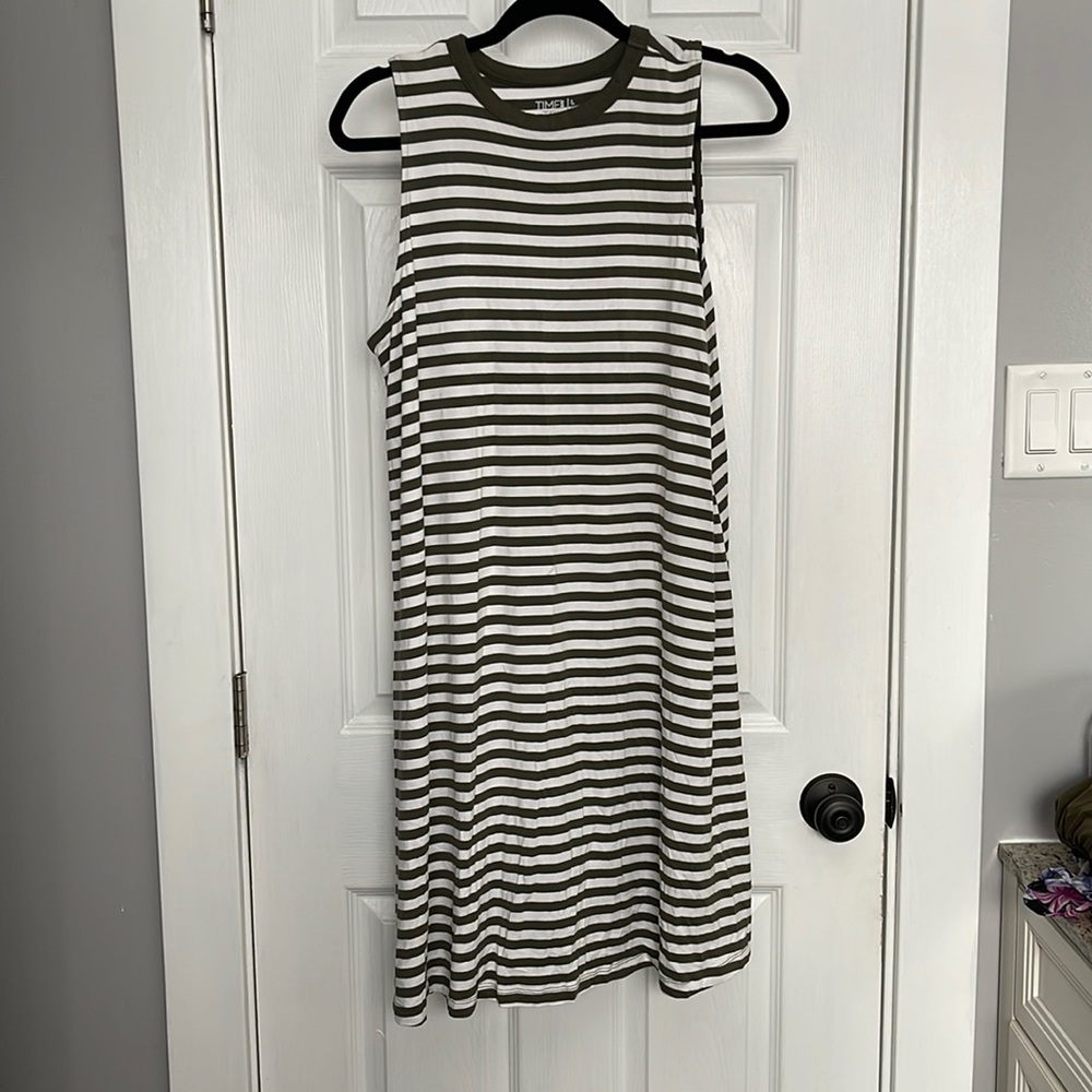 Green and white striped dress